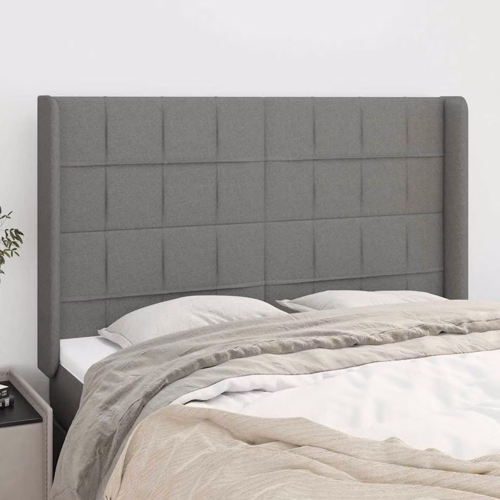 Testiera ad orecchio vidaXL in tessuto grigio con struttura in legno, L: 147 cm, P: 16 cm, H: 118-128 cm