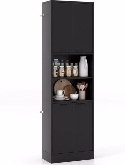 Armadio dispensa da cucina moderno DESIGN IN con ante a cerniera e ripiani interni, colore nero opaco, Altezza: 190 cm