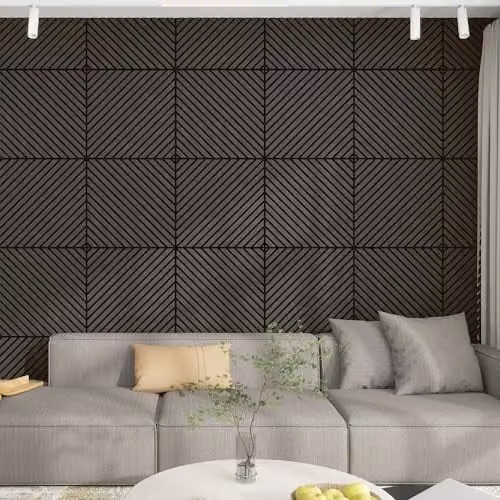 NEU.HOLZ Set di 16 Pannelli Murali 3D Fonoassorbenti 60x60 cm a Listelli Diagonali per Pareti Soffitti Moduli Decorativi Copertura 5,76 m² - Effetto Rovere Grigio Scuro