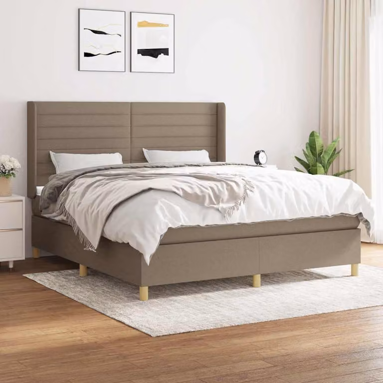 Giroletto a Molle con Materasso vidaXL in Tessuto Beige e Bianco L/P/H: 160 x 200 x 163 cm