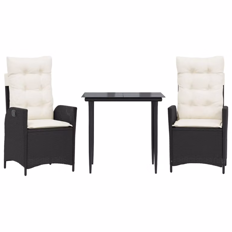 Set da Pranzo da Giardino 3 pz con Cuscini Nero in Polyrattan