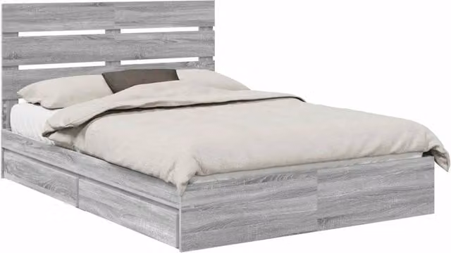 Letto matrimoniale | Letto per adulti | Letto con Contenitore con testiera Grigio Sonoma 160 x 200 cm