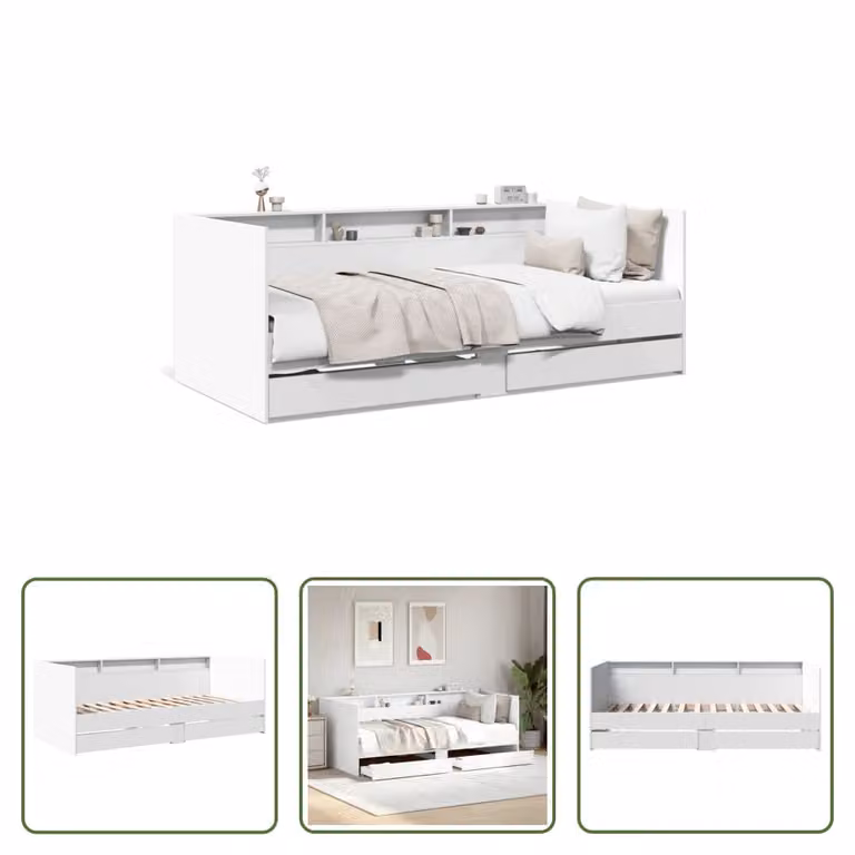 The Living Store Letto da giorno con cassetti Bianco 75x190 cm Materiale a base di legno