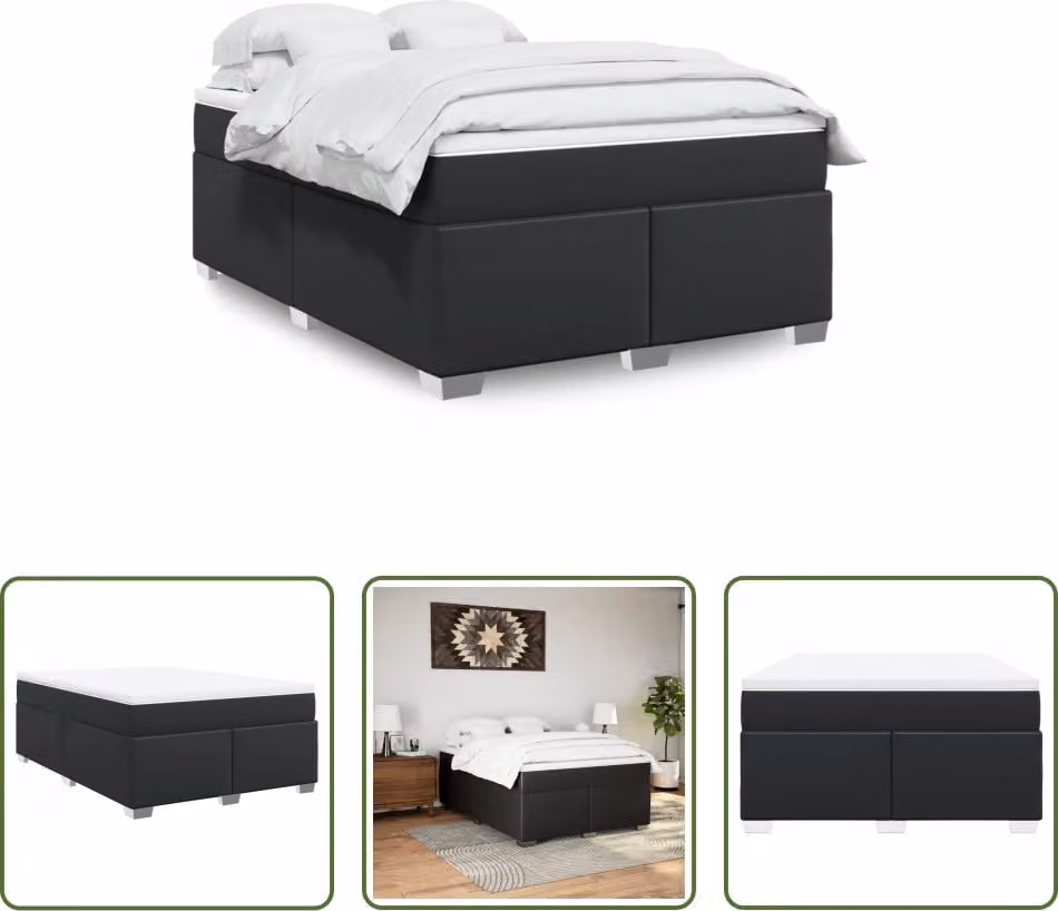 The Living Store Letto a molle con materasso nero 140x200 cm in Pelle finta
