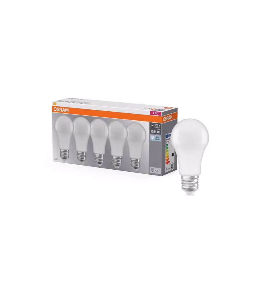 Osram Lampadina LED Goccia E27 13W 1521lm 4000K Bianco Freddo, Confezione da 5 pezzi