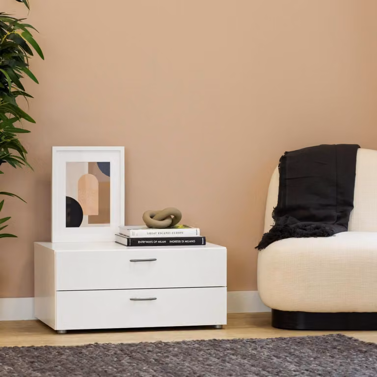 Dmora Cassettiera Piatto 51.9x74x35h cm Bianco, 2 Cassetti Apertura Scorrevole
