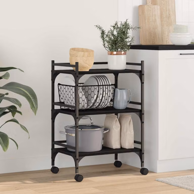 vidaXL Carrello da Cucina in Stile Industrial con Ruote, Rovere e Nero, L/P/H: 50 x 35 x 75.5 cm