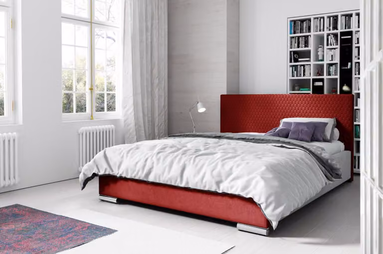 Bettrahmen Doppelbett Bett Rot Ehebett Betten Polsterbett Modern Polyester 180cm