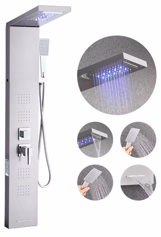 Pannello doccia 5-in-1 con soffione a pioggia - Altezza: 1345 mm - Acciaio inossidabile - Argento