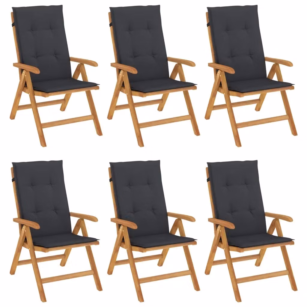 Set di 6 sedie pieghevoli reclinabili vidaXL in legno di teak con cuscini neri per giardino – 2