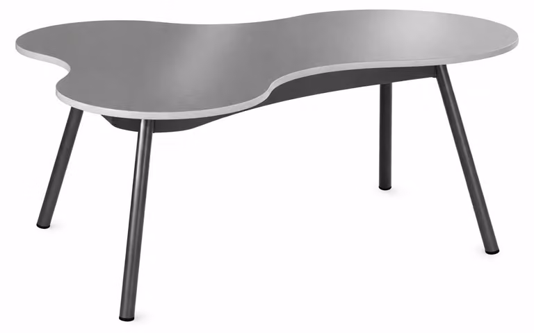 Moderno banco scolastico con piano curvo e gambe in metallo