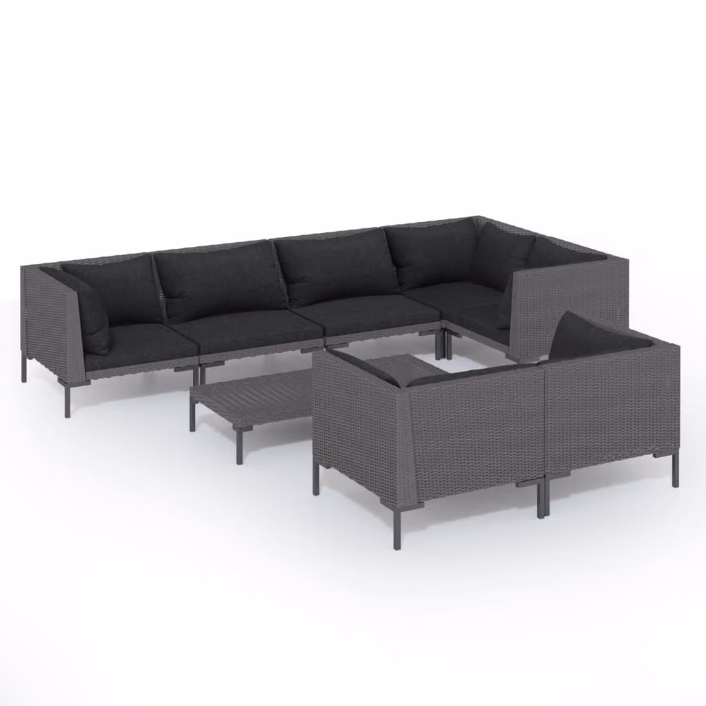 Divani da Giardino 8 pz con Cuscini in Polyrattan Grigio Scuro