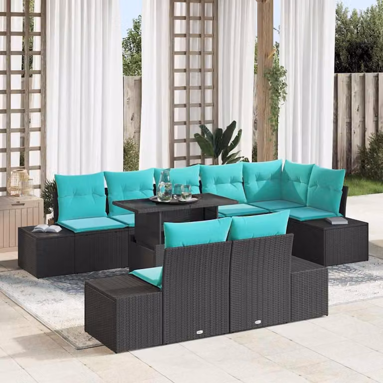 Maison Exclusive - Set da giardino composto da 9 pezzi, divano in rattan sintetico nero