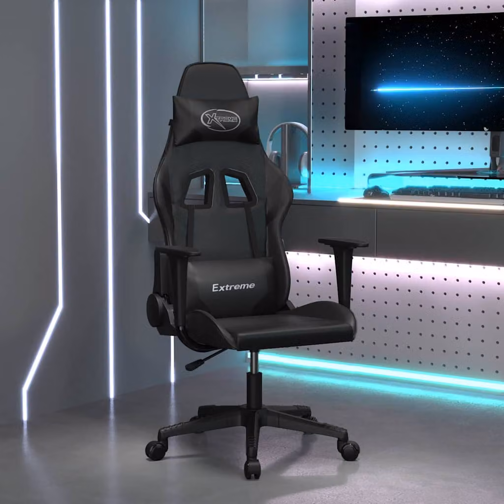 Sedia da Gaming vidaXL Nera in Similpelle con Poggiatesta e Ruote