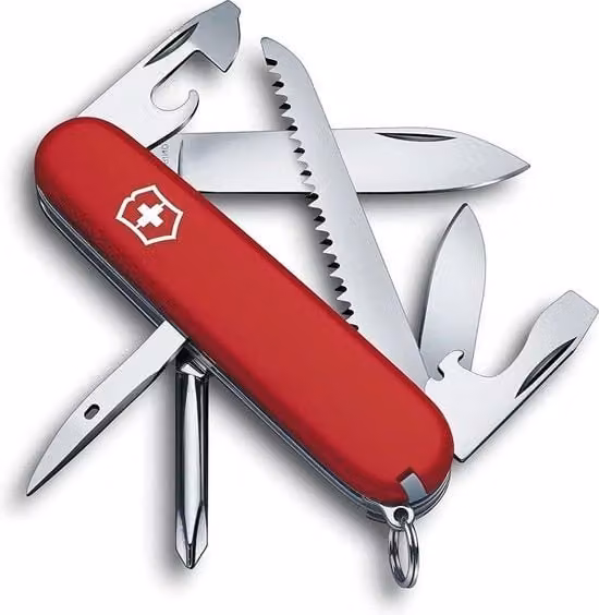 Coltellino multiuso Victorinox rosso con 13 funzioni e manico in legno per escursionisti
