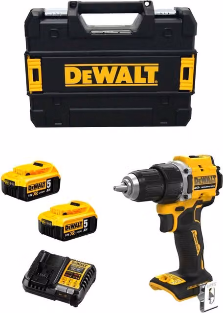 Trapano a percussione DeWalt DCD794P2T giallo con 2 batterie da 5,0 Ah e sistema TSTAK II