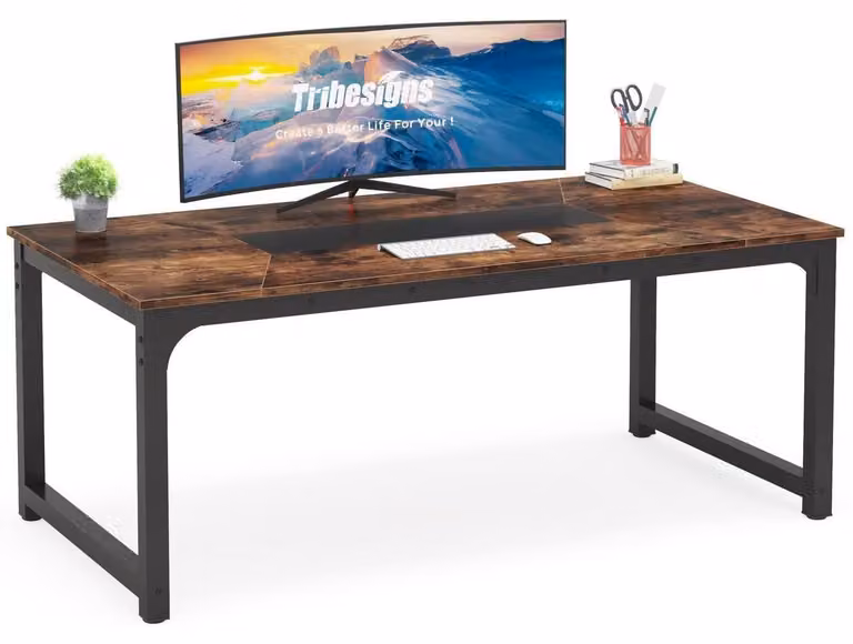 Scrivania, tavolo per computer, dimensioni 180 x 90 x 77 cm, colore marrone rustico, scrivania da lavoro, scrivania per ufficio