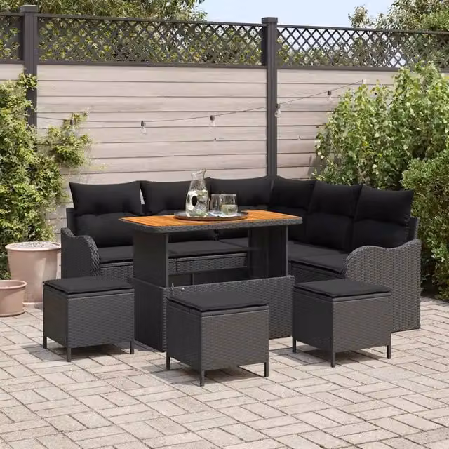 Set Divano da Giardino 9 pz Nero polyrattan 3362269