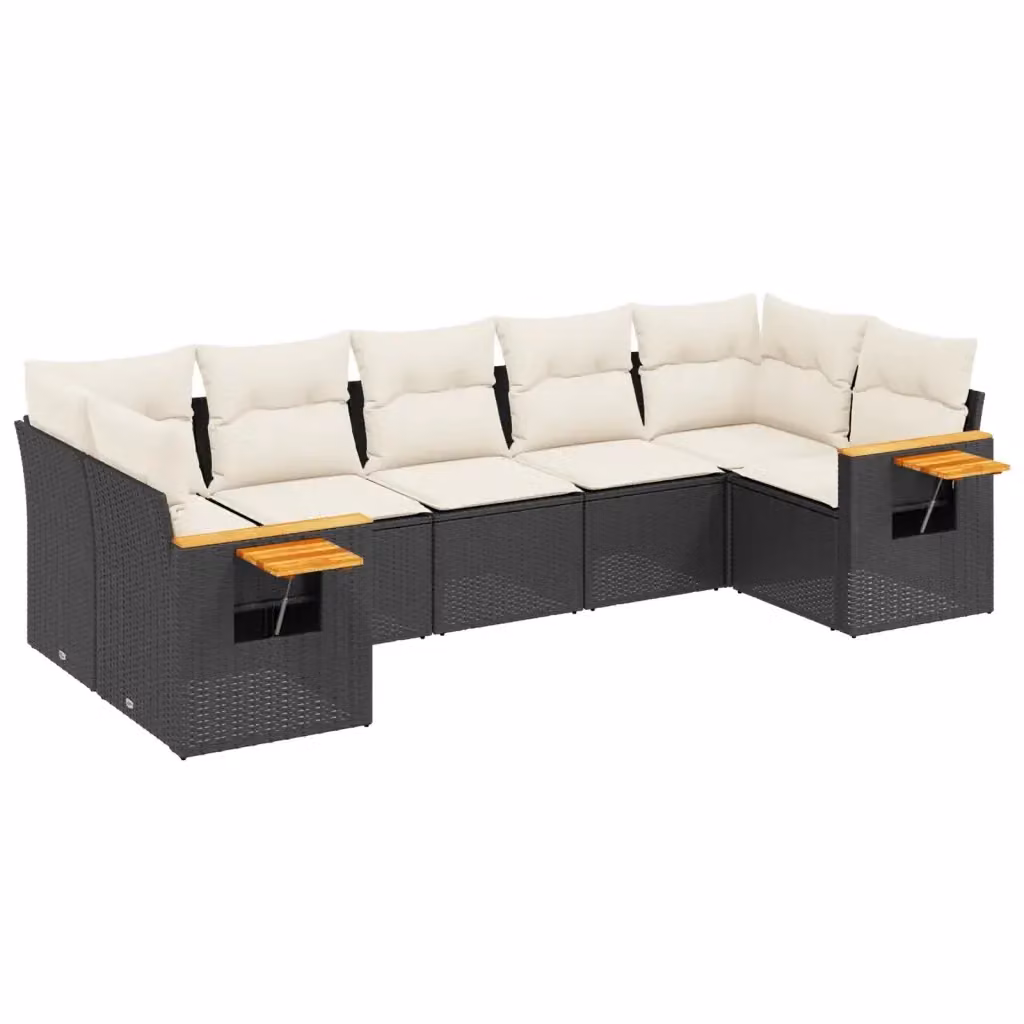vidaXL Set Divano da Giardino a L con 7 Pezzi in Polyrattan Nero e Cuscini Imbottiti – 2