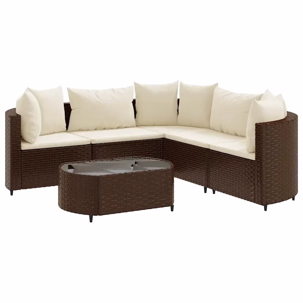 Set Divano da Giardino vidaXL 6 pz con Cuscini Marrone e Bianco in Polyrattan e Acciaio – 2