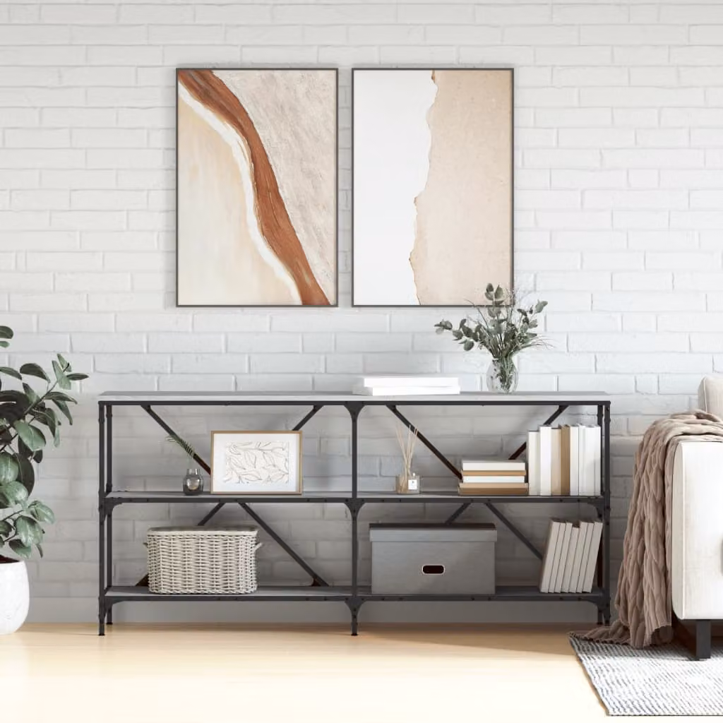 Tavolino rettangolare vidaXL in legno e metallo, colore grigio, L: 160 cm, P: 30 cm, H: 75 cm
