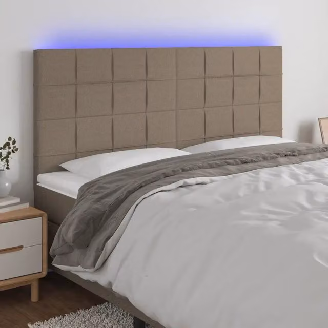 Testiera con LED Design Mania in tessuto beige con porta USB e illuminazione sottostante L: 160 cm, P: 5 cm, H: 118-128 cm – 1