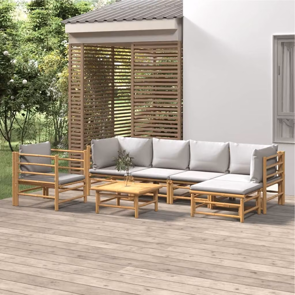 Maison Exclusive - Set da giardino da 7 pezzi con cuscini grigio chiaro in bambù