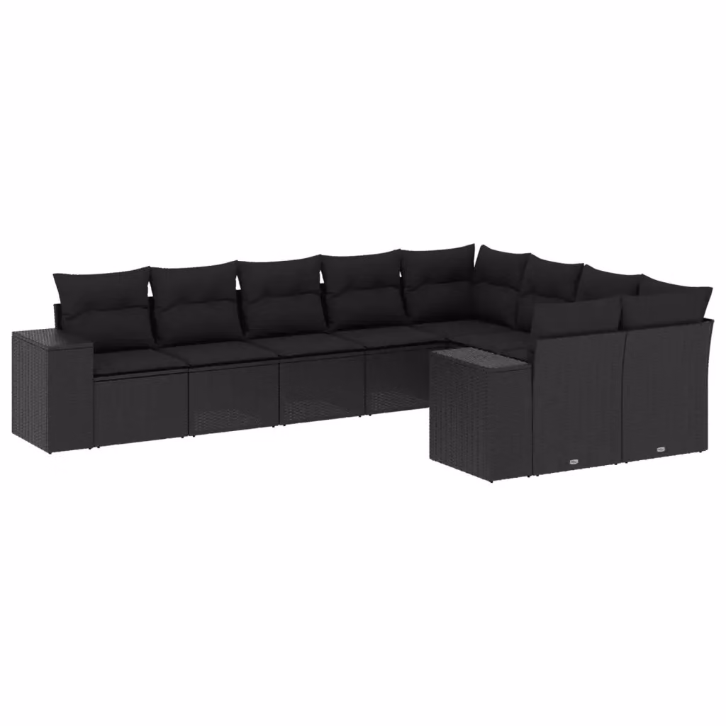 vidaXL Set Divani da Giardino a L 9 pz con Cuscini Neri in Polyrattan e Acciaio Verniciato a Polvere – 2