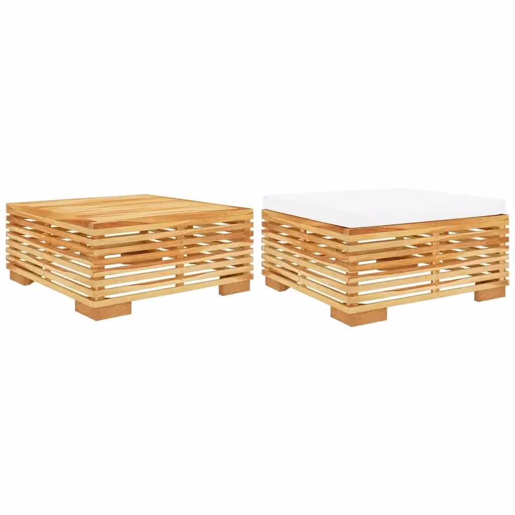 Set di Divani da Giardino Moderno vidaXL in Legno di Teak con Cuscini Beige e Bianchi – 2