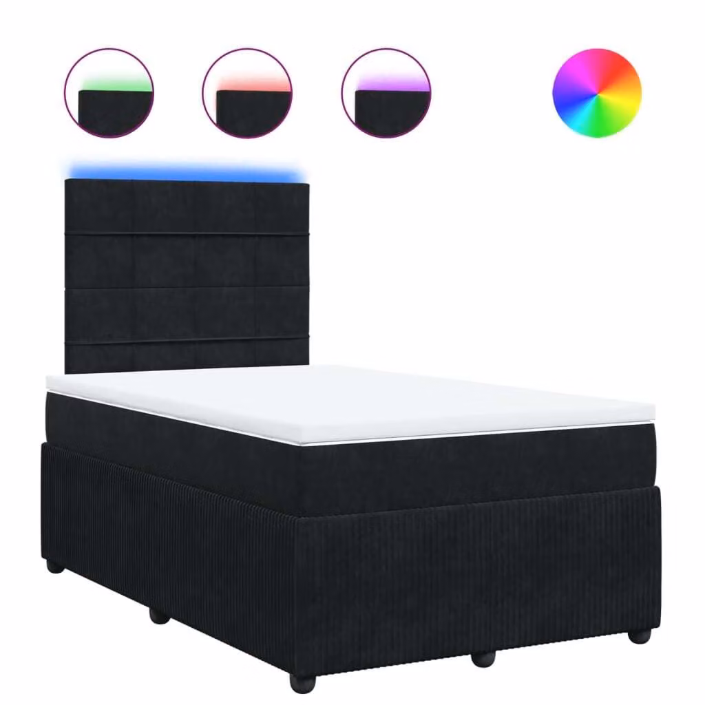 Giroletto a Molle con Materasso Nero 120x190 cm in Velluto