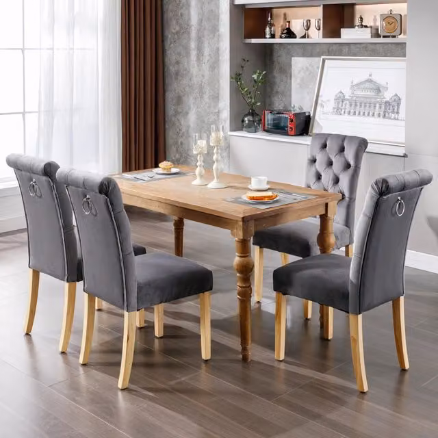 Sedie da Pranzo Set 4 Pezzi in Velluto con Gambe in Legno ¨C MINIMAL ¨C Grigio