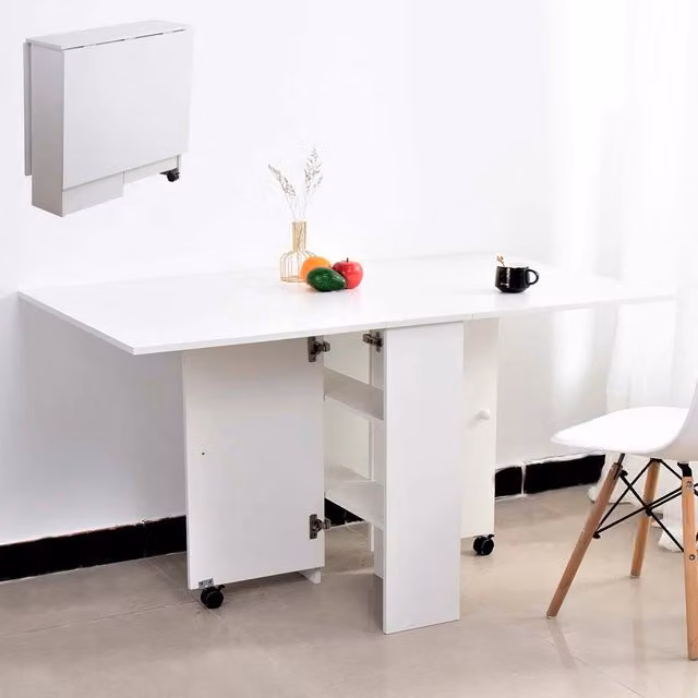 Tavolo rettangolare pieghevole con piano a ribalta GIORDANOSHOP in legno bianco lacquered L: 140 cm, P: 80 cm, H: 74 cm