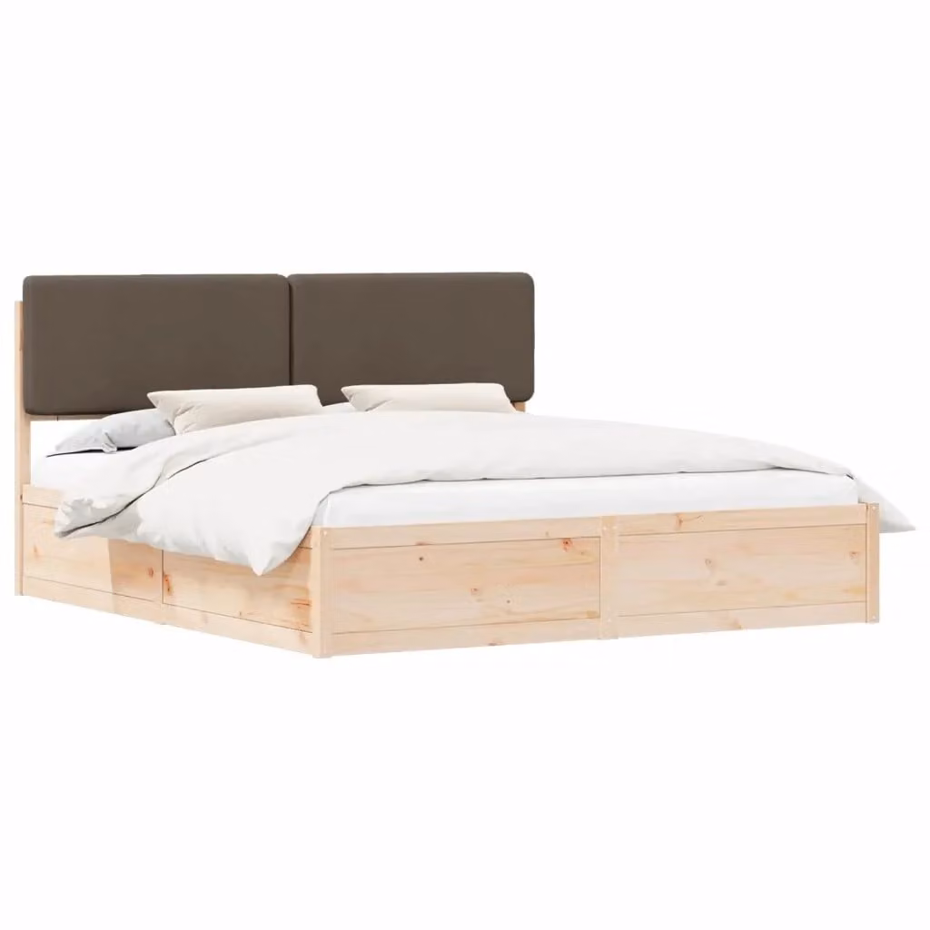 Letto con Testiera Rivestita in Tessuto vidaXL in Pino Massello, Colore Beige/Grigio, L/P/H: 180 x 200 x 185,5 cm – 2