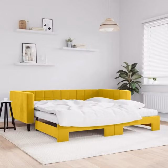 Divano Letto Estraibile vidaXL in Velluto Giallo per Soggiorno e Camera da Letto L: 223 cm, P: 110 cm, H: 68 cm