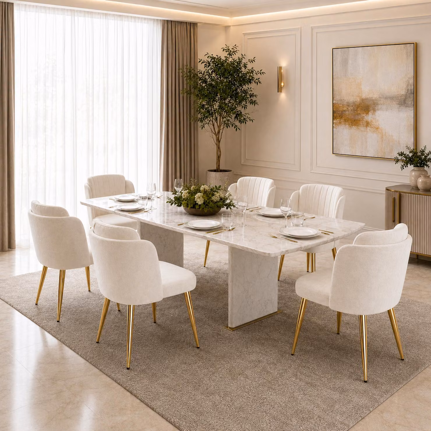 Set di 6 sedie da pranzo Flieks con braccioli, regolabili in altezza, imbottite, ideali per la sala da pranzo, la cucina. Dimensioni: 61x59x78,5 cm. Colore: bianco