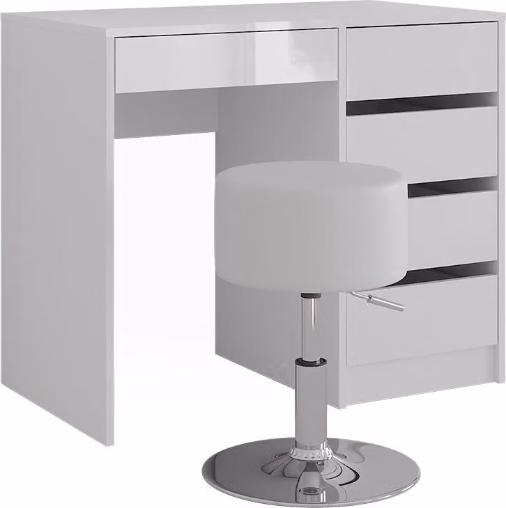 Tavolo da toeletta Vicco Sherry Bianco/Bianco lucido 89.8 cm senza specchio, con sgabello, Model 57696