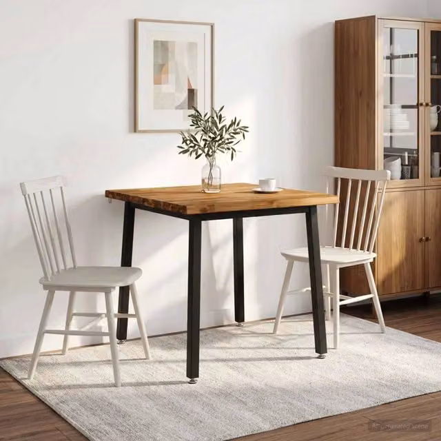 Tavolo da pranzo rettangolare moderno vidaXL in legno di acacia massello con bordo naturale, marrone e nero, L 80 cm x P 80 cm x H 75 cm – 1