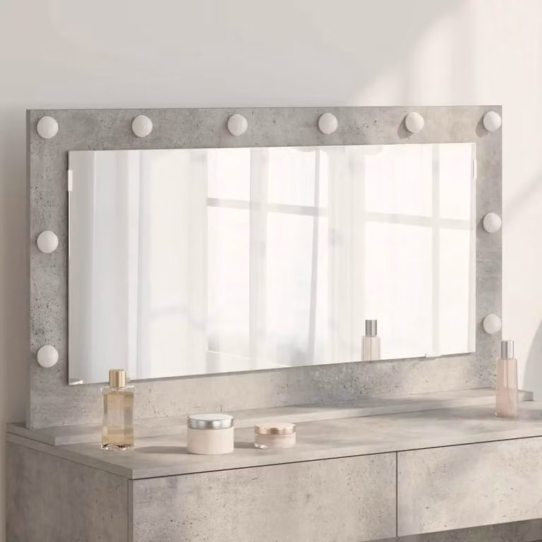 Specchio da vanità rettangolare vidaXL con luce LED, Grigio cemento, L 100 x H 55 x P 18 cm