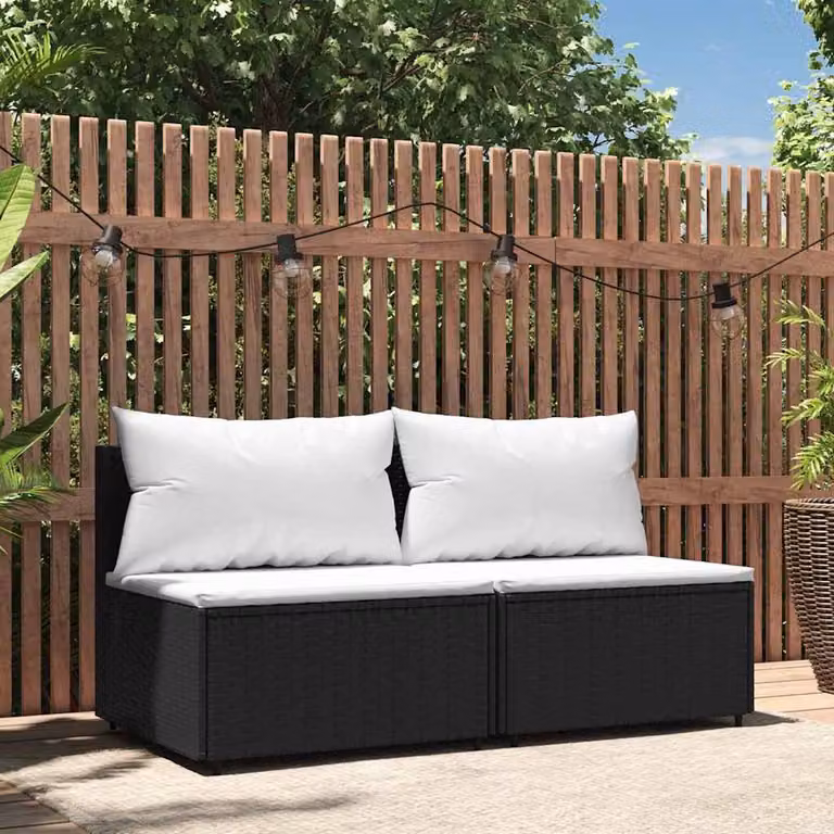 Set di 2 divani centrali da giardino vidaXL in polyrattan nero con cuscini