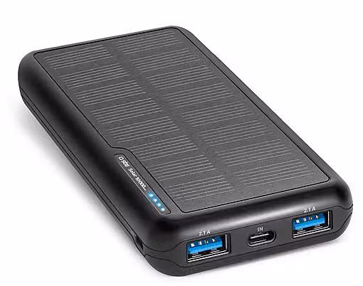 Powerbank solare SBS con pannello solare da 20000 mAh, nero, con porte USB-C e USB-A