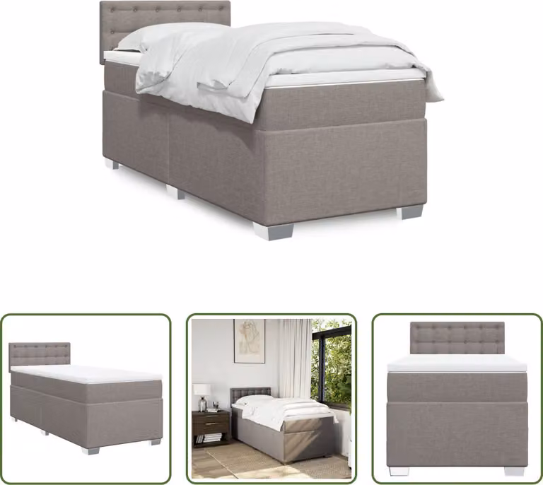The Living Store Letto a molle con materasso Taupe 90x200 cm in tessuto