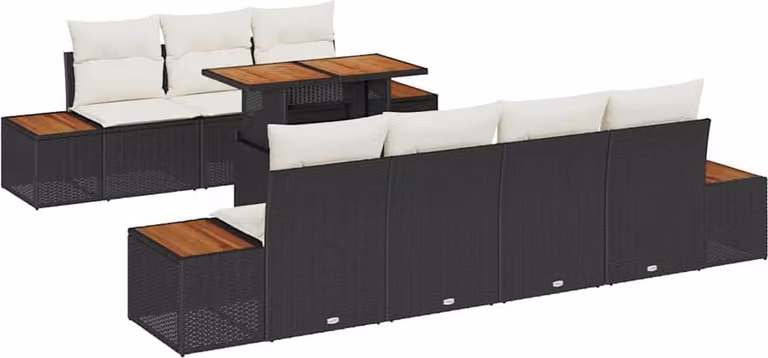 Set Divano da Giardino con archiviazione 8 pcs Nero Poly Rattan