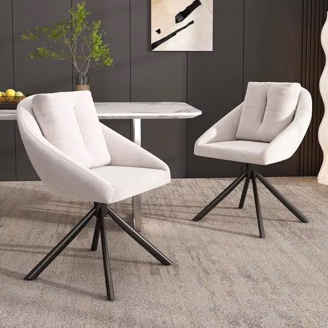 Sedia da pranzo girevole Zephmum in velluto beige con struttura in metallo per cucina o ufficio