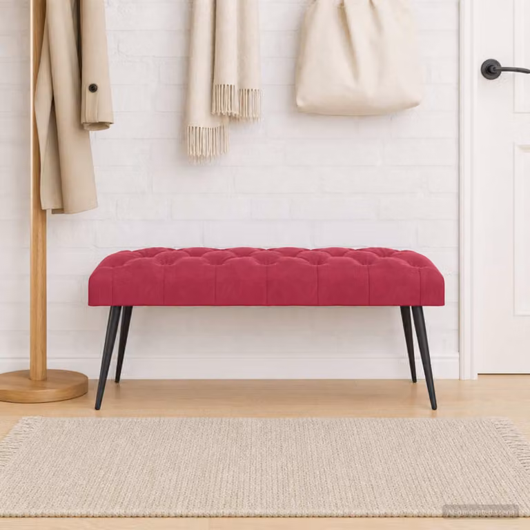 Panchina moderna vidaXL con bottoni imbottiti in velluto Rosso, L 110 x P 40 x H 46 cm