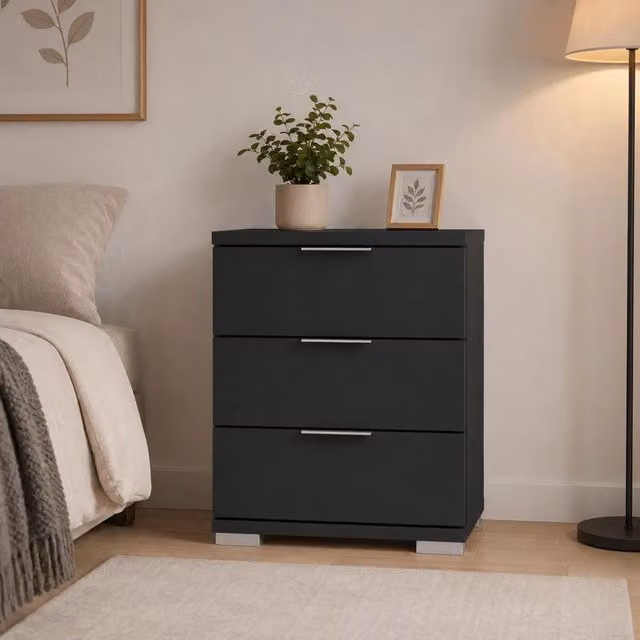 Cassettiera moderna DMORA in MDF nero antracite opaco L: 46 cm, P: 42 cm, H: 61 cm – 1