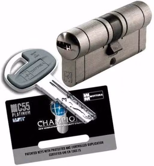 Cilindro a infilare Mottura Platinum 87-31-56 C55D in ottone colore argento a doppia mappa