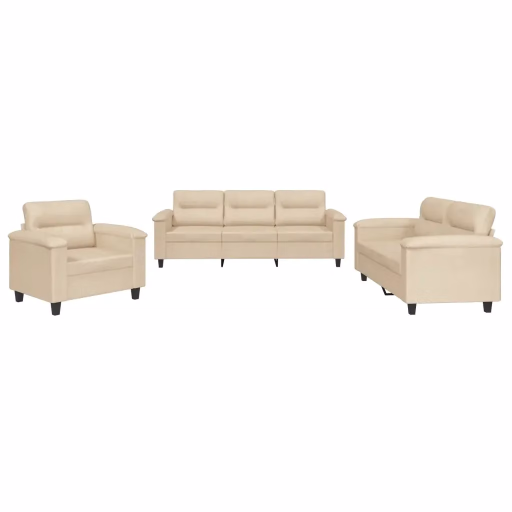 Set di Divani 3 Pezzi vidaXL in Microfibra Beige con Cuscini e Braccioli – 2