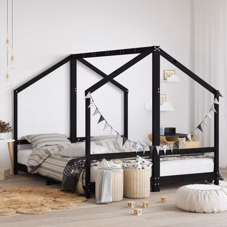 vidaXL Giroletto per Bambini in Legno Massello di Pino Nero, L/P: 200 x 80 cm, Set da 2 Pezzi