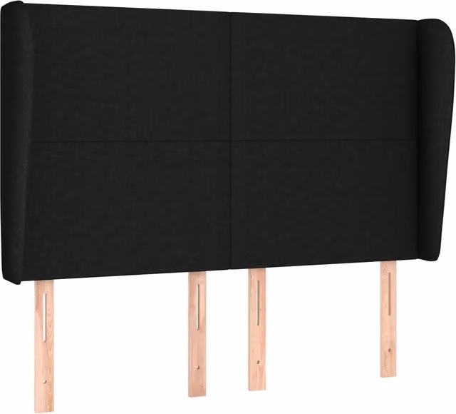 Testiera ad orecchio in tessuto nero con struttura in legno di larice L: 147 cm, P: 23 cm, H: 118/128 cm