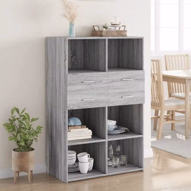 Credenza moderna vidaXL in legno multistrato e MDF, colore grigio, L 80 cm, P 42,5 cm, H 124 cm – 1